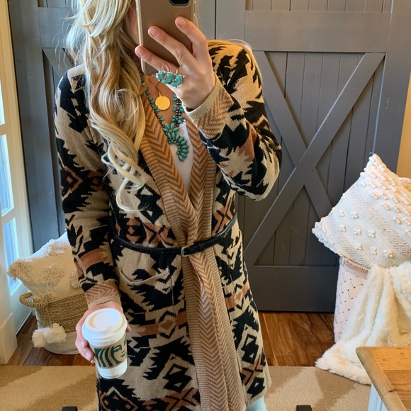 New Cardigan Sweater Tribal Native Aztec Western Print - Picture 9 of 10